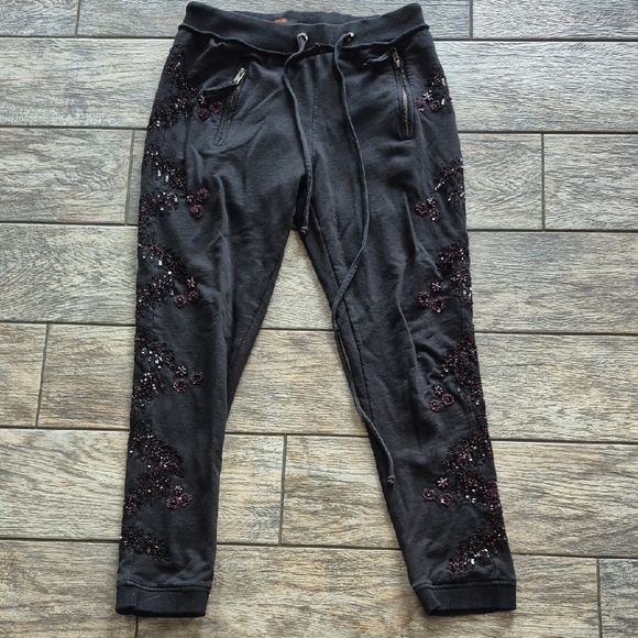 Animale Black Knit Sweat Pant Joggers Beaded And Sequin Size P - Picture 1 of 6
